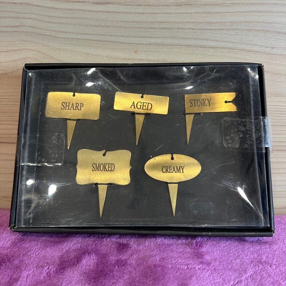 Arch Mantle Set of 5 Brass Cheese Markers Food Labels